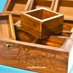 Hand crafted Wooden Spice/ Masala Box- 9 Compartments - Image 3