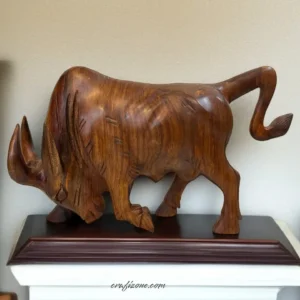 Hand Carved Wooden Bull Sculpture