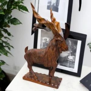 Handcrafted Wooden Markhor Sculpture