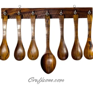 Artisan Black Shesham Wood Spoon Set with Hanging Bracket - Image 3